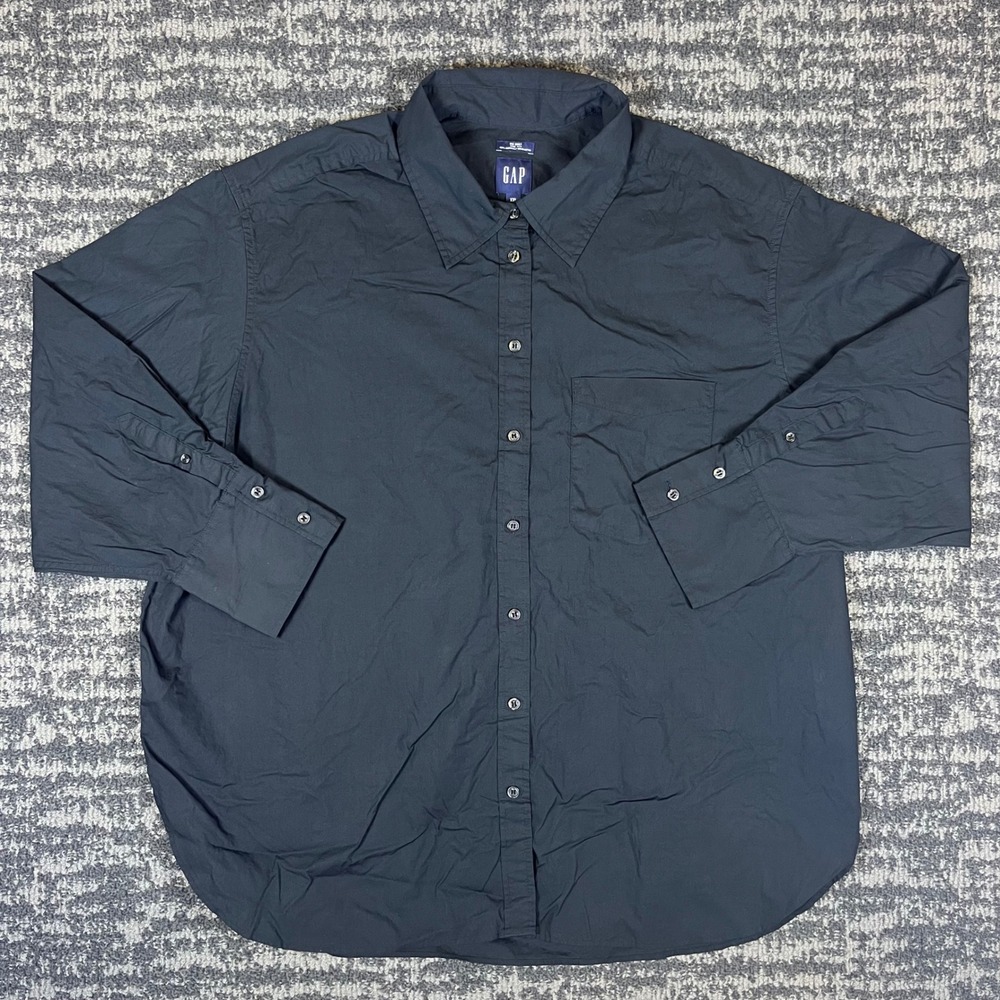 Gap Big Shirt Button Down Women XXL Black Organic Cotton Oversized Long Sleeve